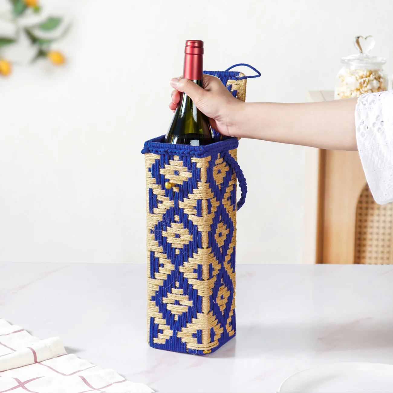 Champagne Bottle Holder Basket Blue - Image 5