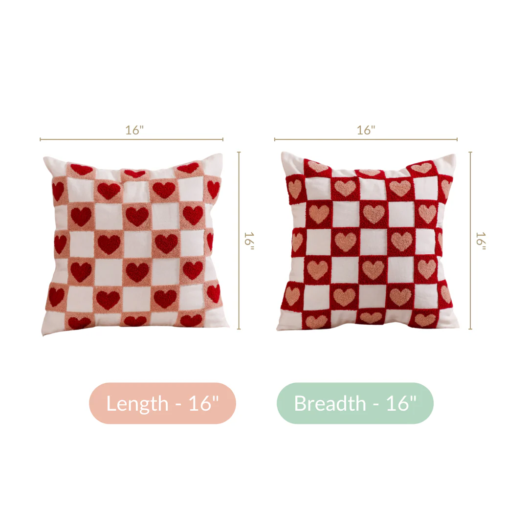 Checkerboard Hearts Cushion Cover Set Of 2 Red Pink White 16x16 Inch - Image 5