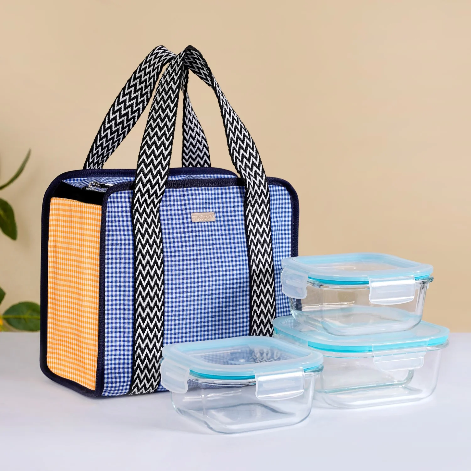Checkered Lunch Bag Blue - Image 11