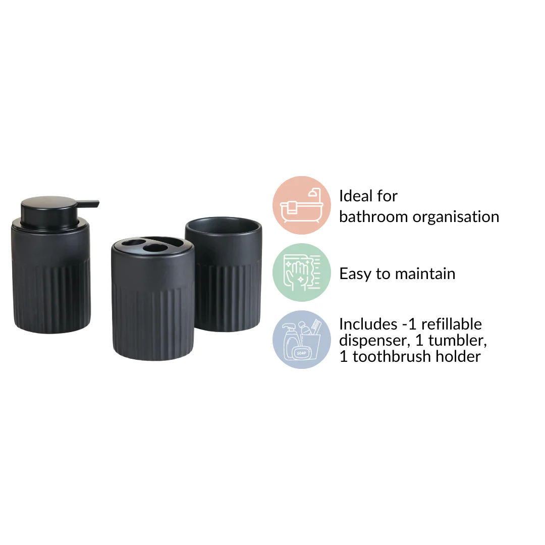 Chic Black Bathroom Accessories Set Of 3 - Image 6