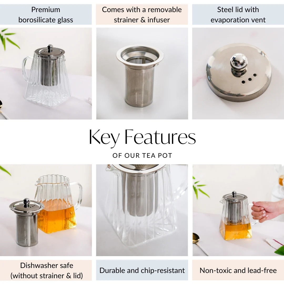 Chic Flame Safe Glass Teapot With Strainer 900ml - Image 4