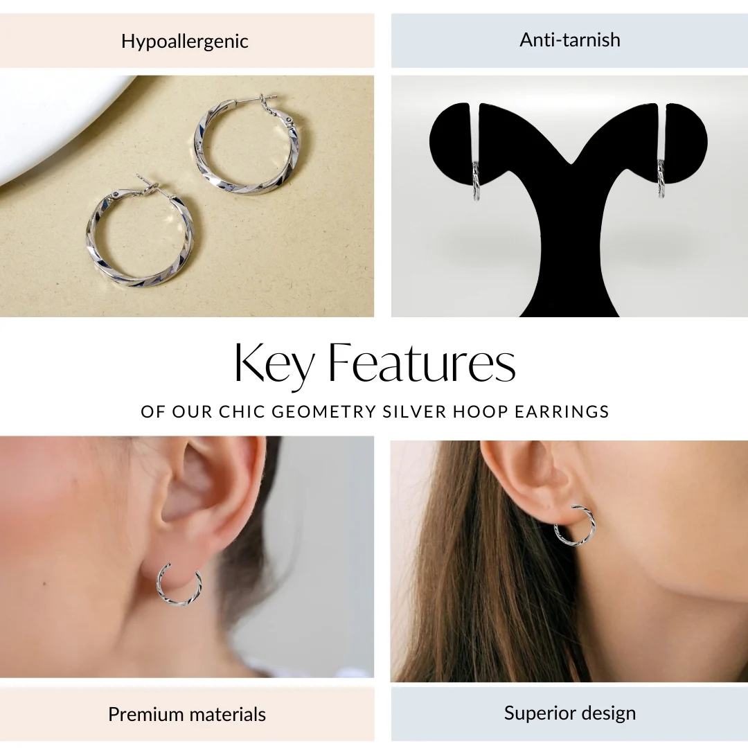 Chic Geometry Silver Hoop Earrings - Image 4