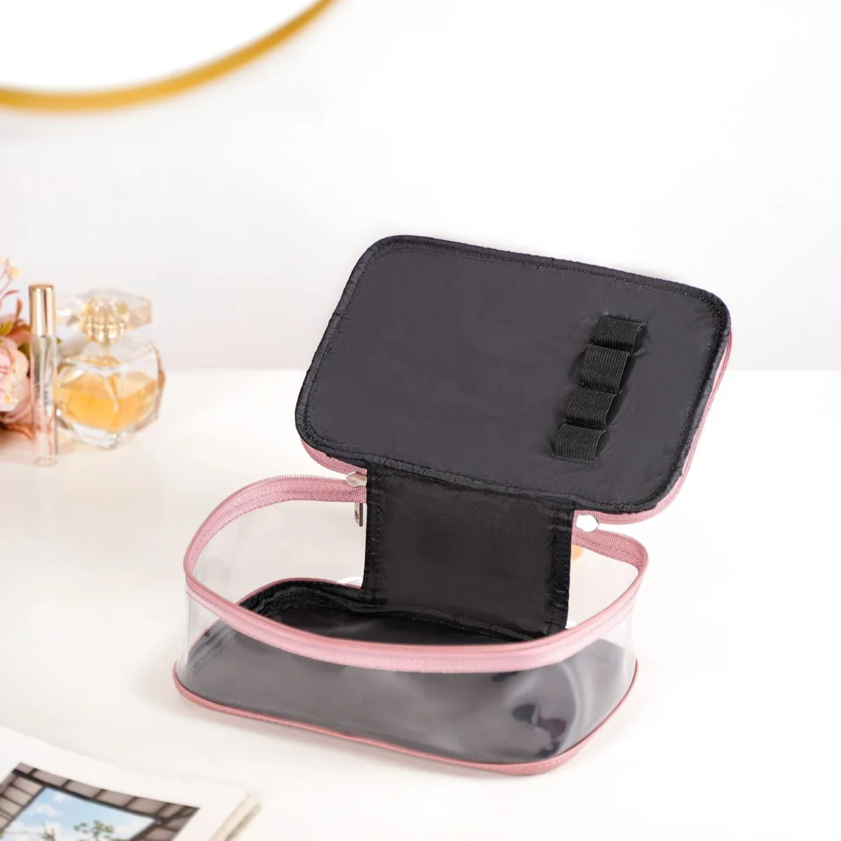 Chic Vegan Leather Toiletry Pouch Pink - Image 7