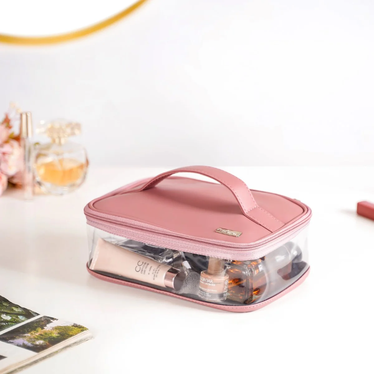 Chic Vegan Leather Toiletry Pouch Pink - Image 9
