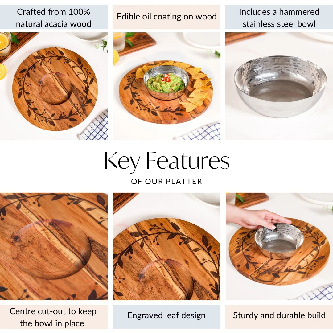 Chips And Dip Fusion Wooden Serving Platter With Steel Bowl 30cm - Image 5