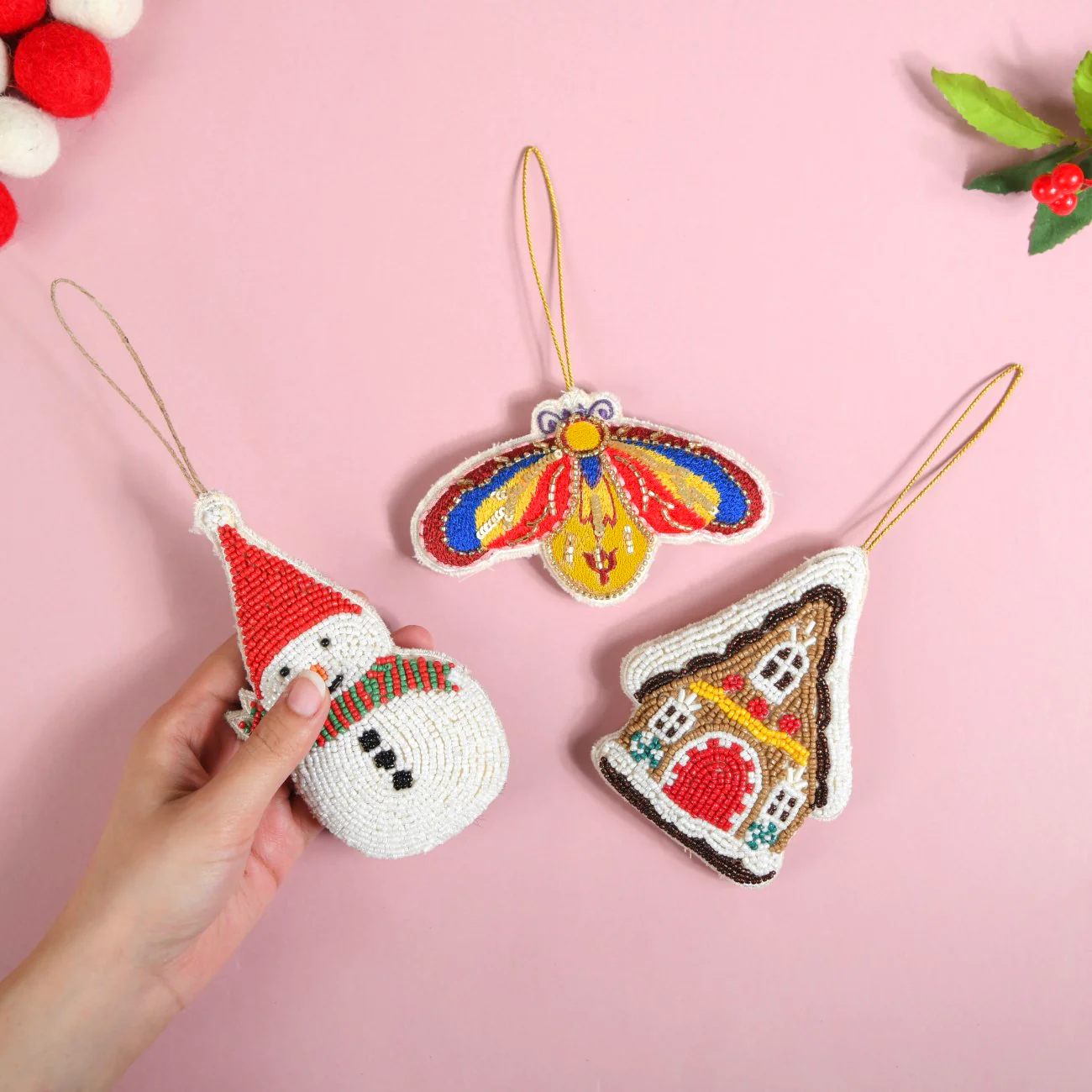 Christmas Hanging Ornament Set of 3 Multicolour - Image 3