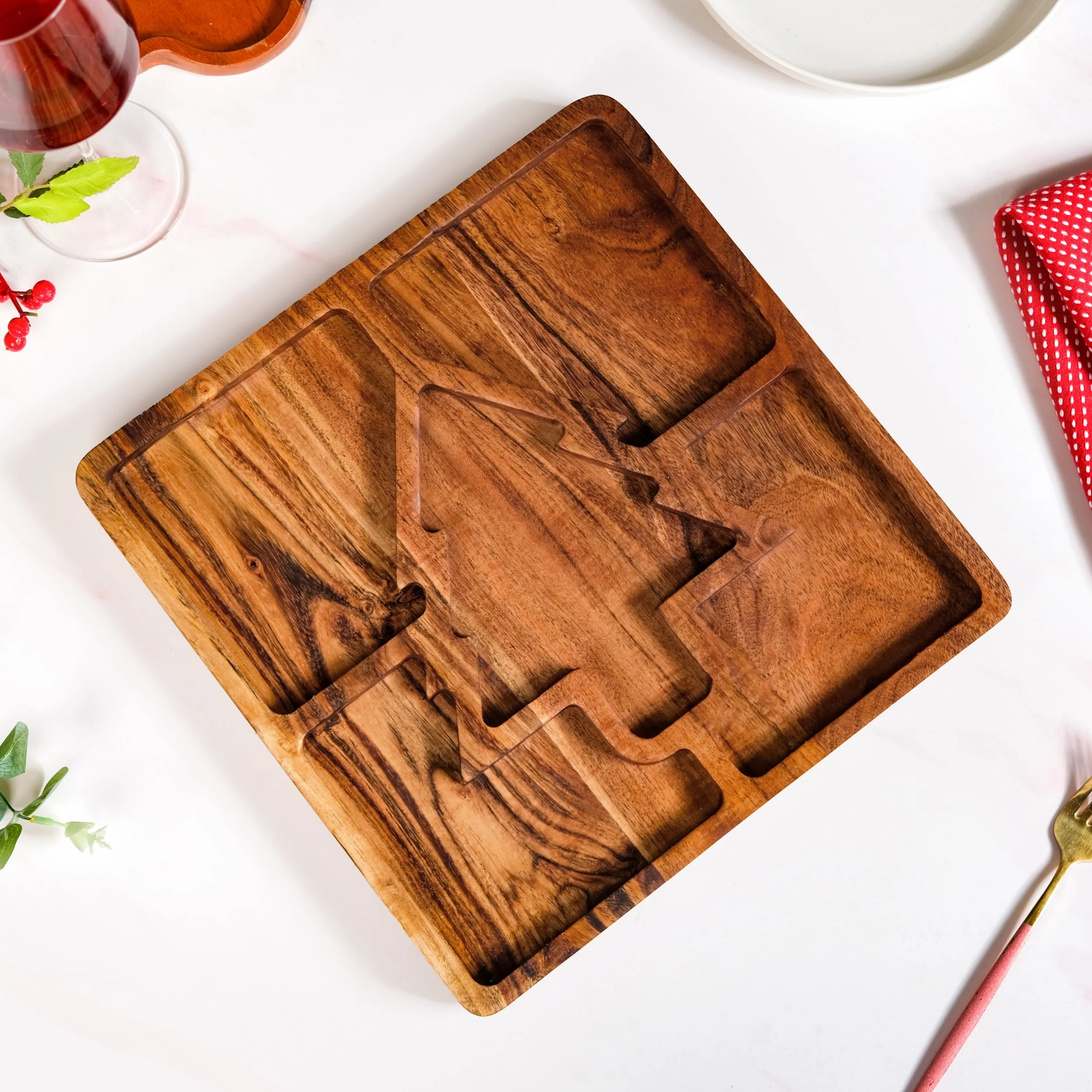 Christmas Tree Acacia Wood Serving Platter 30x30cm - Image 8
