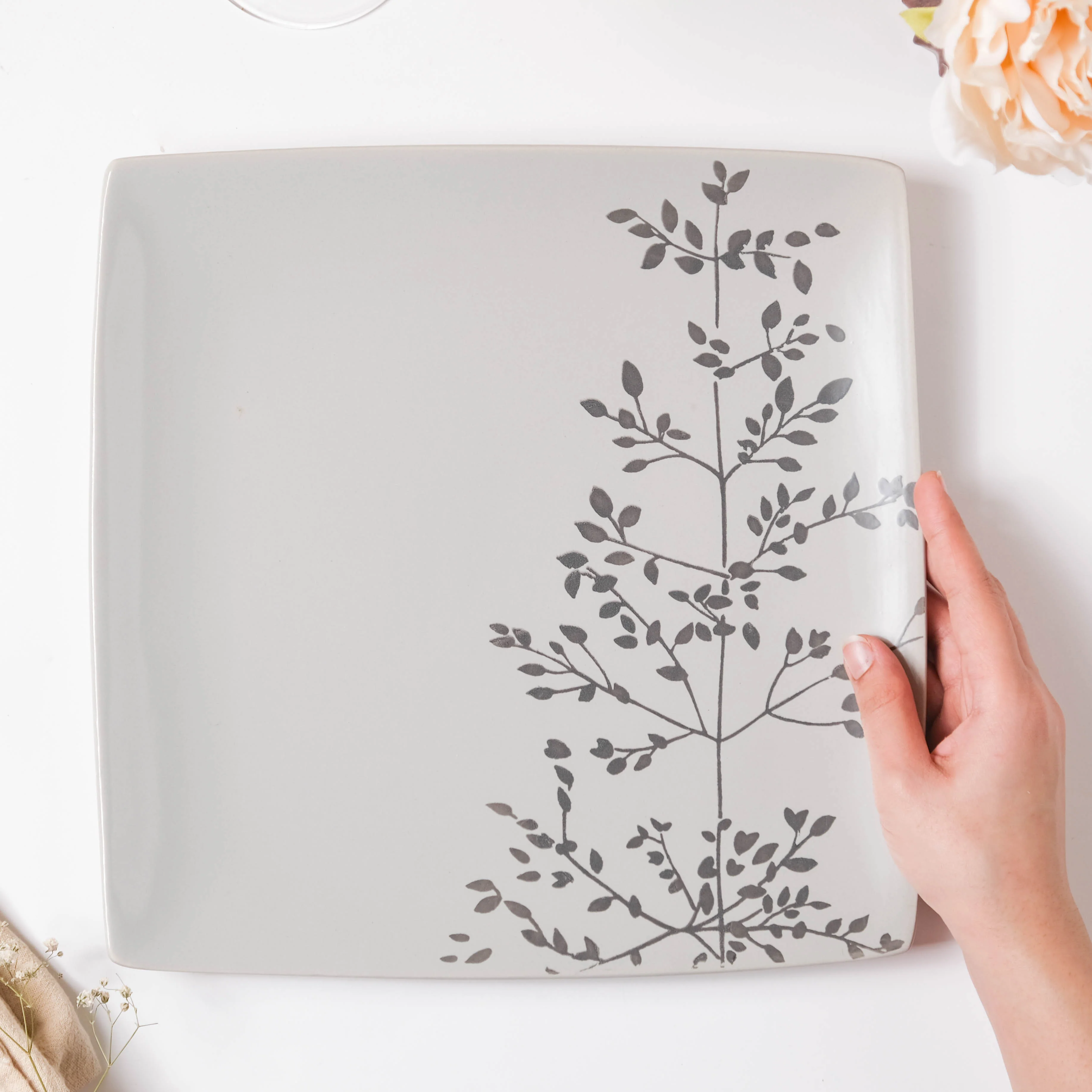 Ciara Sprig Square Plate Grey 10.5 Inch - Image 2