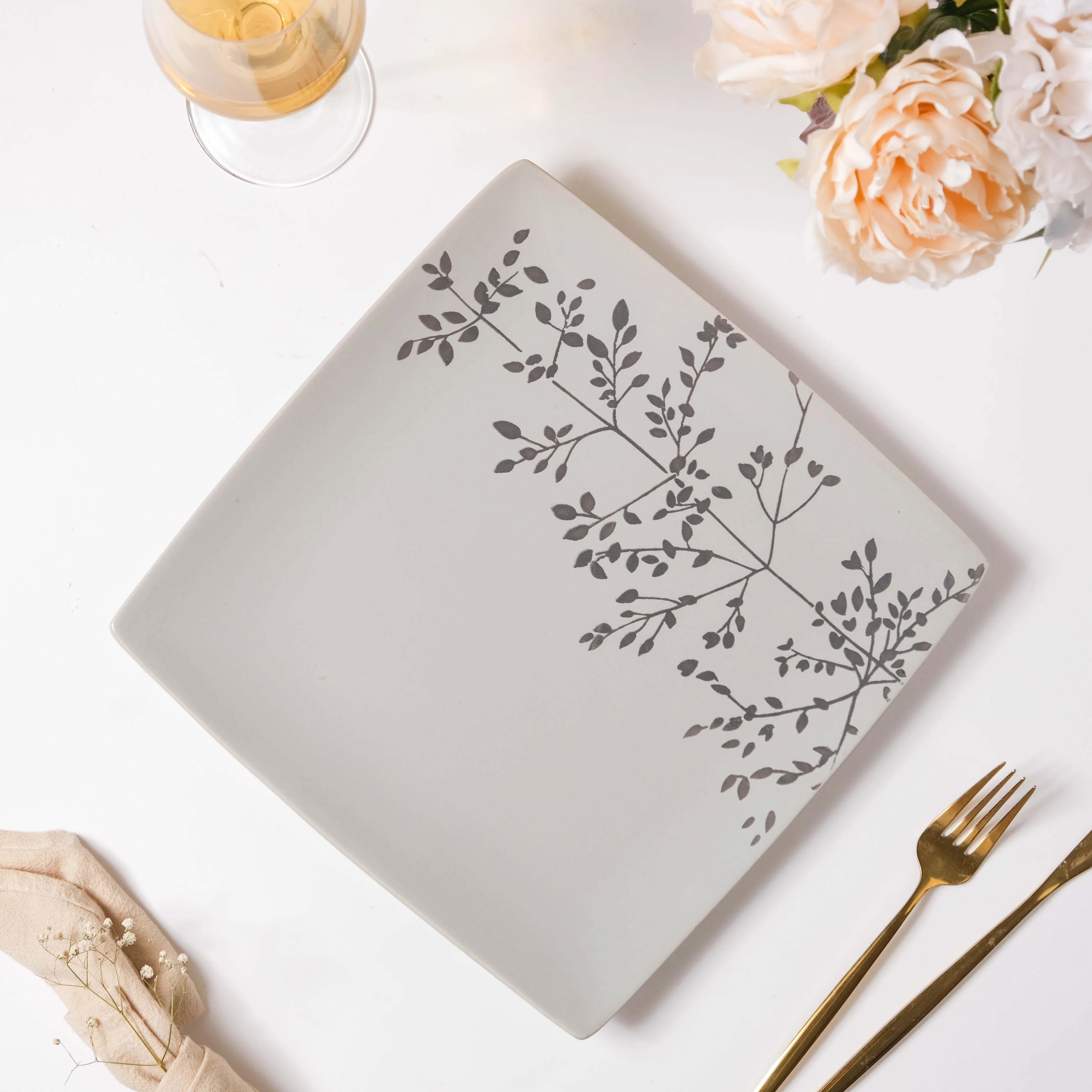 Ciara Sprig Square Plate Grey 10.5 Inch - Image 4
