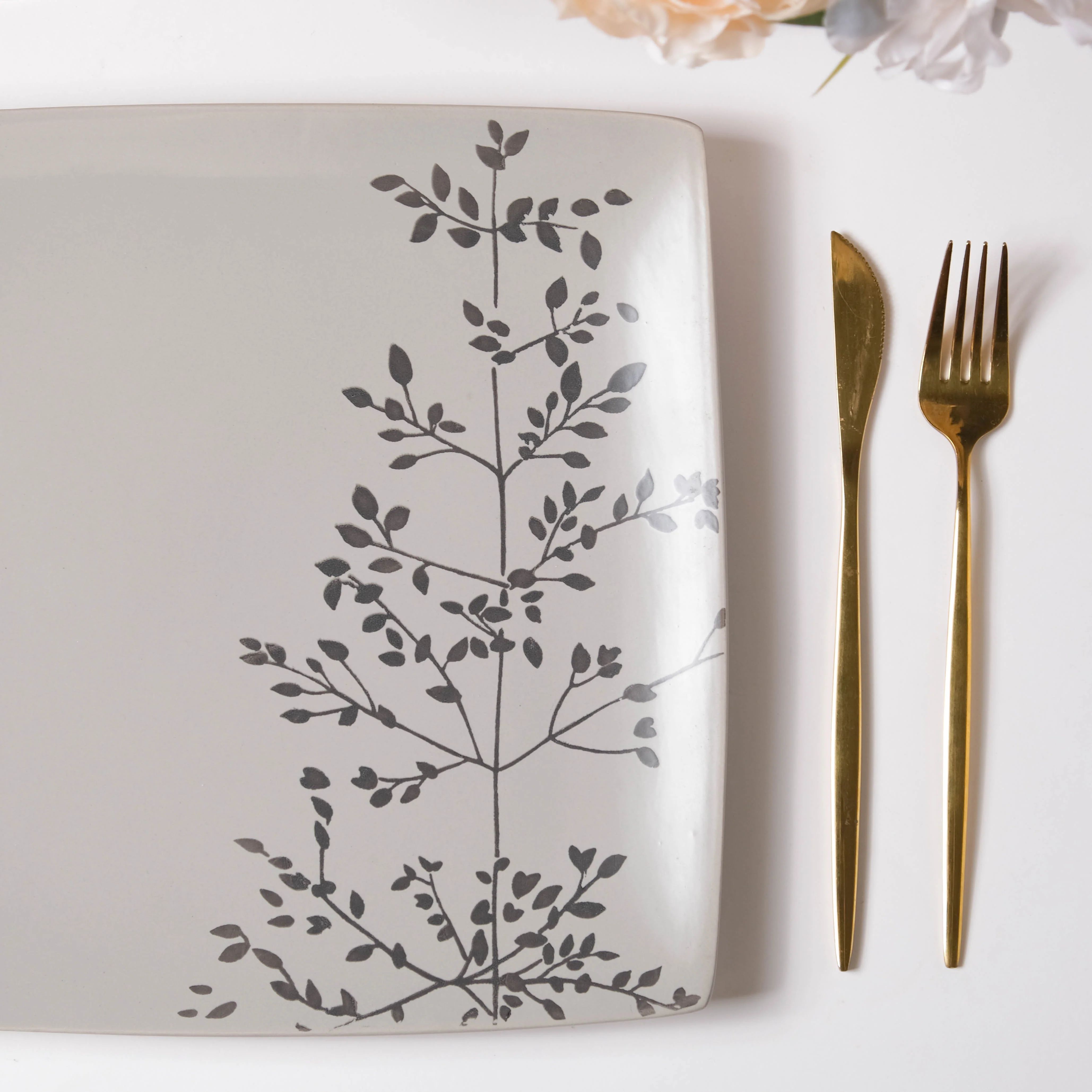 Ciara Sprig Square Plate Grey 10.5 Inch - Image 6
