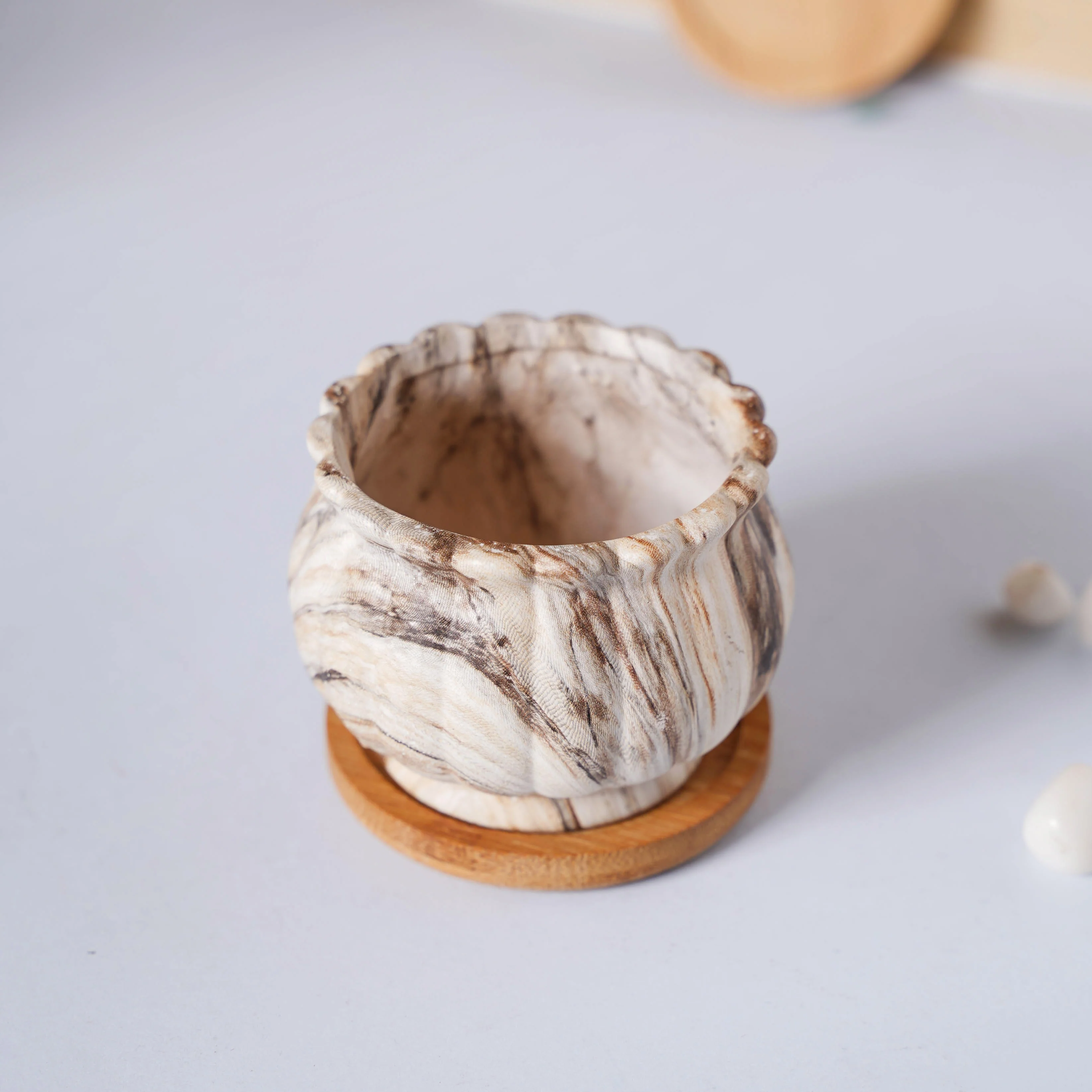 Cinzia Marble Patterned Planter With Coaster - Image 7