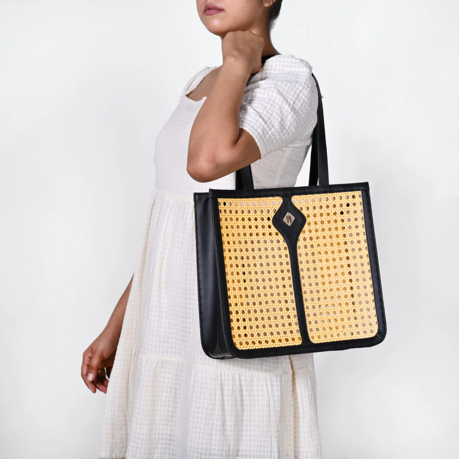 Classic Black Rattan Cane Webbing Tote Bag - Image 3