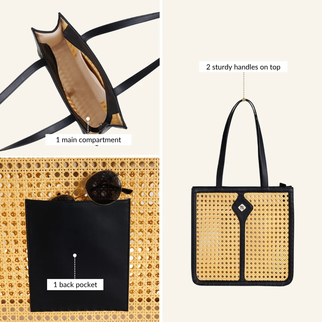 Classic Black Rattan Cane Webbing Tote Bag - Image 5