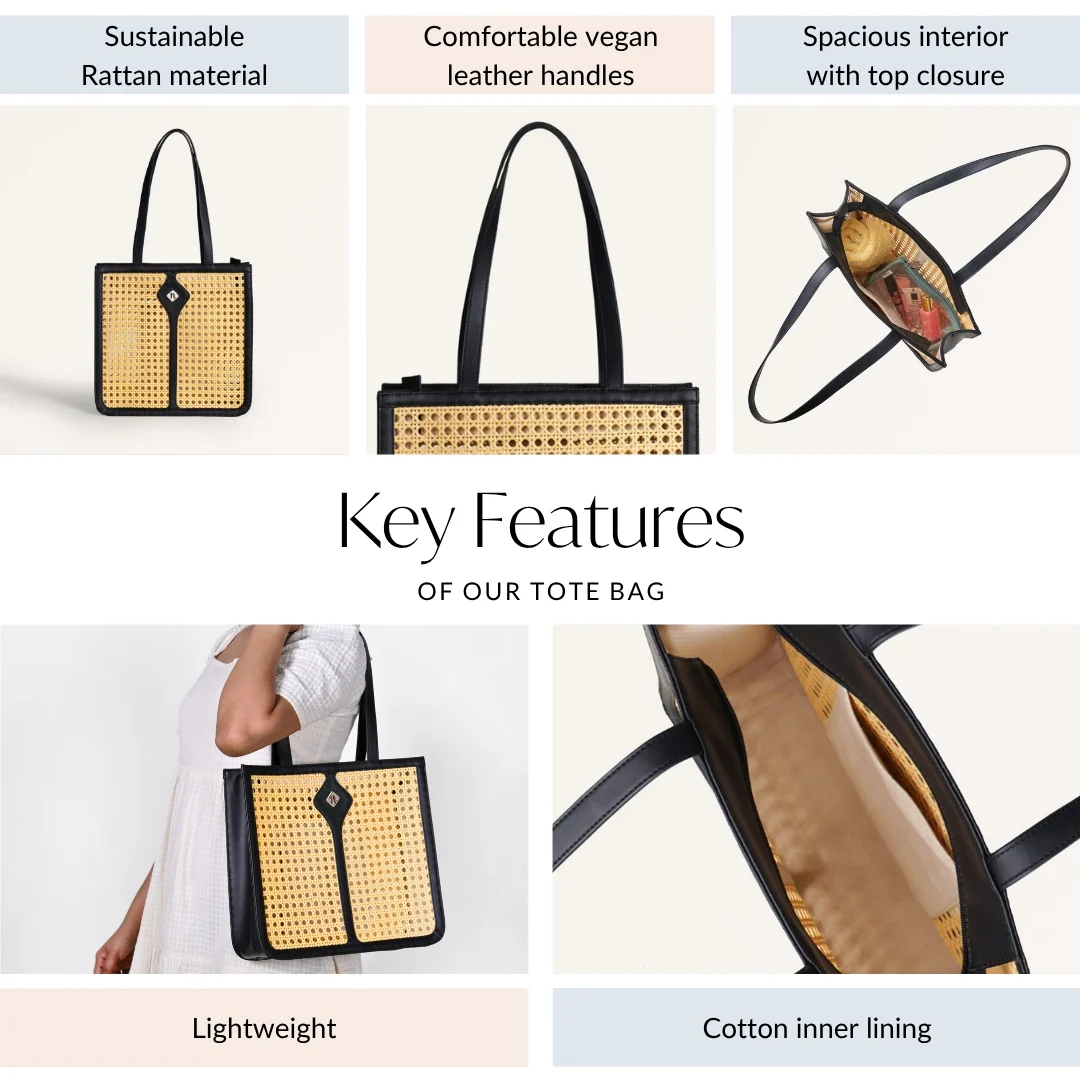 Classic Black Rattan Cane Webbing Tote Bag - Image 6