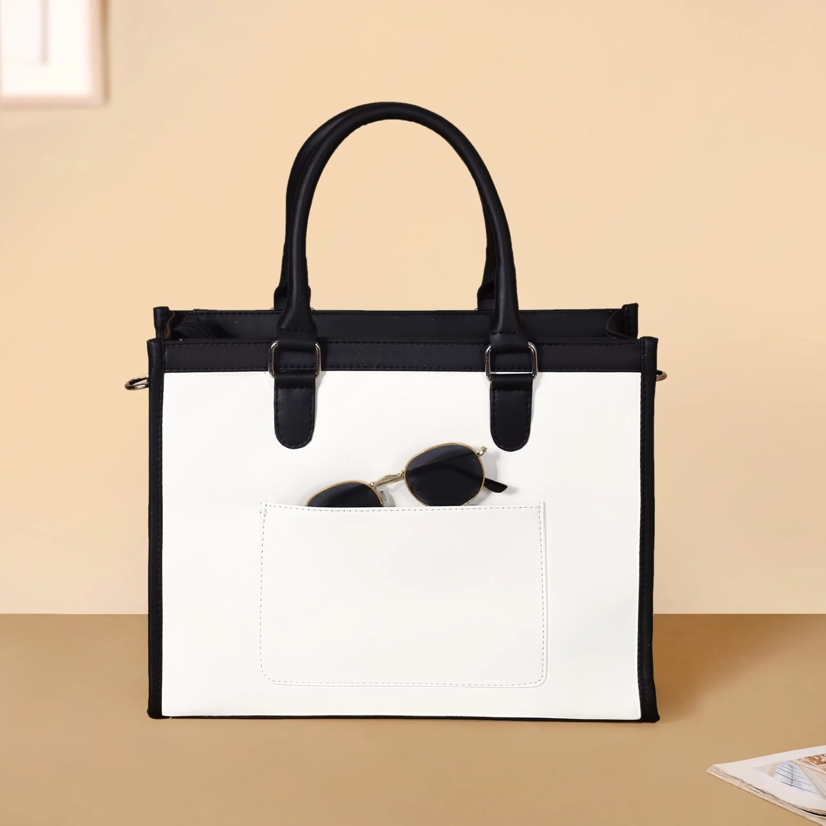 Classic Chic Black And White Tote Bag With Sling - Image 10
