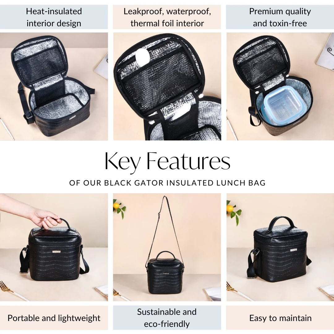 Classic Luxury Insulated Lunch Bag Black - Image 4