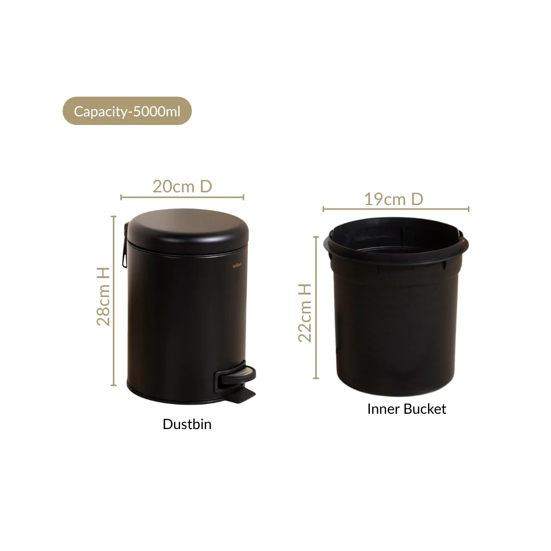 Clean Curve Metal Dustbin With Removable Bucket Black 5000ml - Image 4