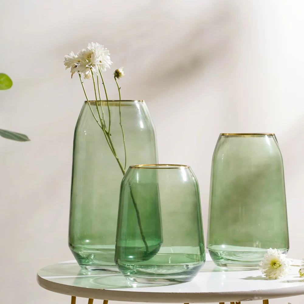 Clear Glass Gold Detailed Vase Green 11 Inch - Image 9
