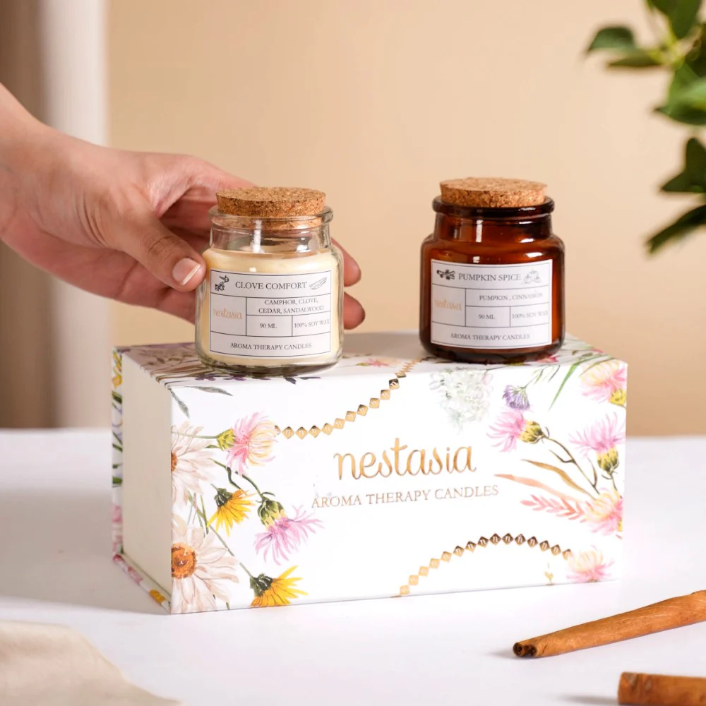 Clove & Pumpkin Spice Aromatic Soy Wax Candles Set Of 2 - Image 2