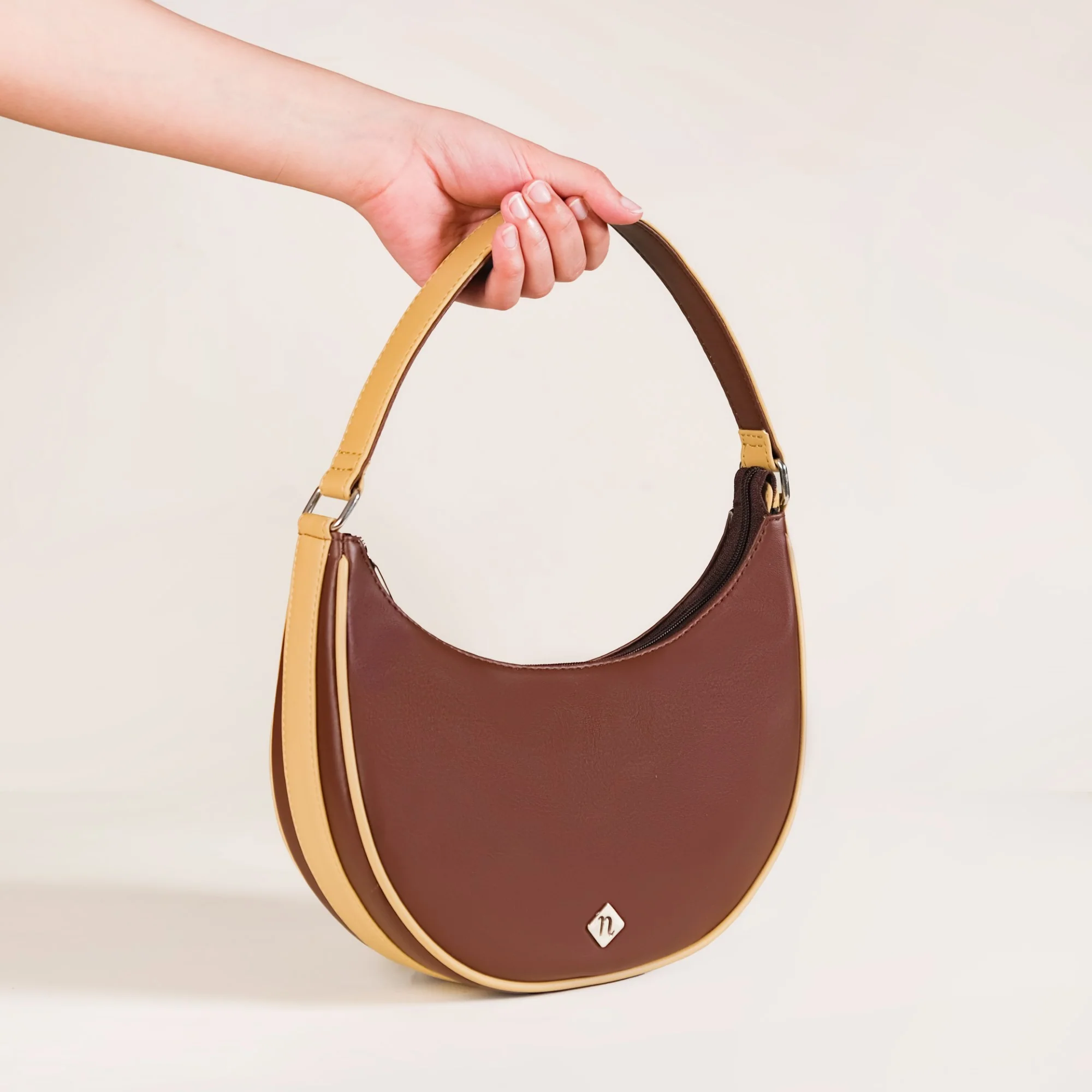 Coffee Brown Moon Handbag For Women - Image 3