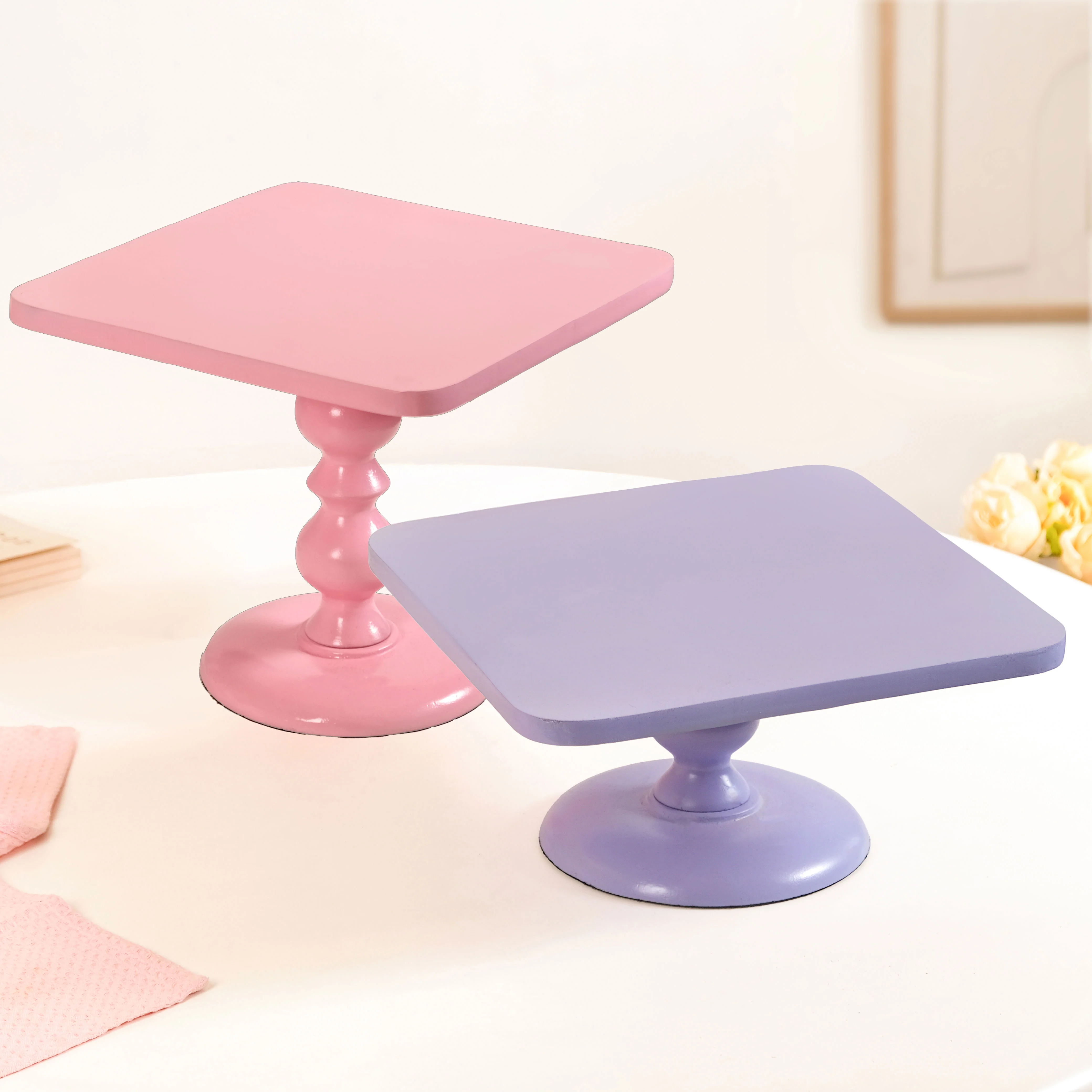 Colour Pop Square Cake Stand Set Of 2 In Pink And Lilac - Image 10