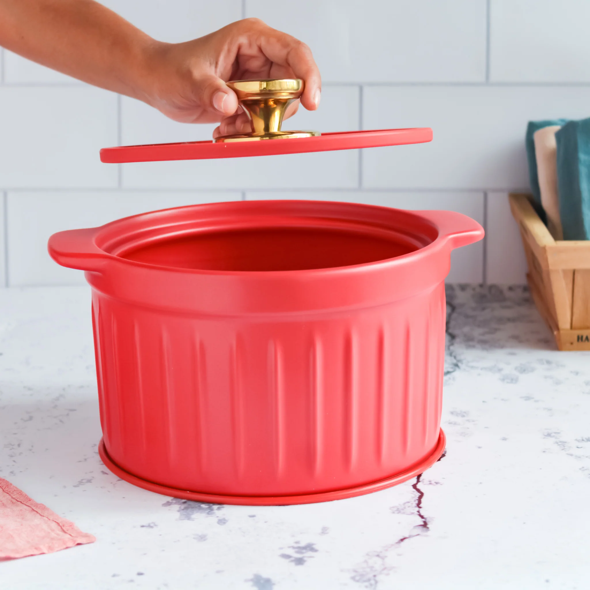 Cooking Pot with Glass Lid Red - Image 3