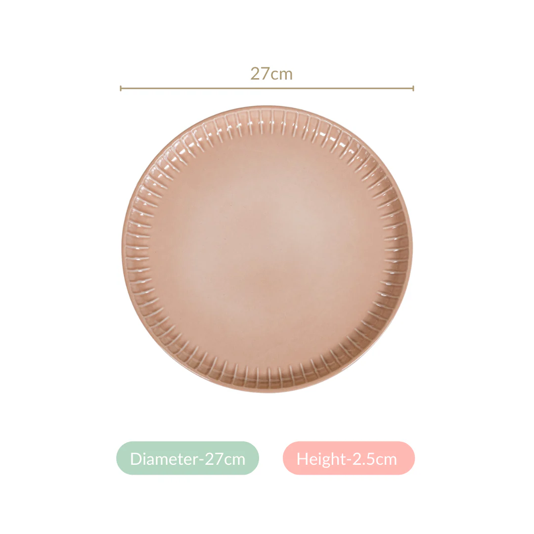 Costola Ceramic Dinner Plate Set Of 6 Pink 10 Inch - Image 4