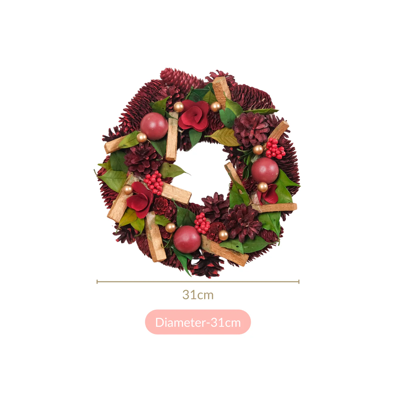 Crimson Pine Cones Ecofriendly Wreath - Image 4