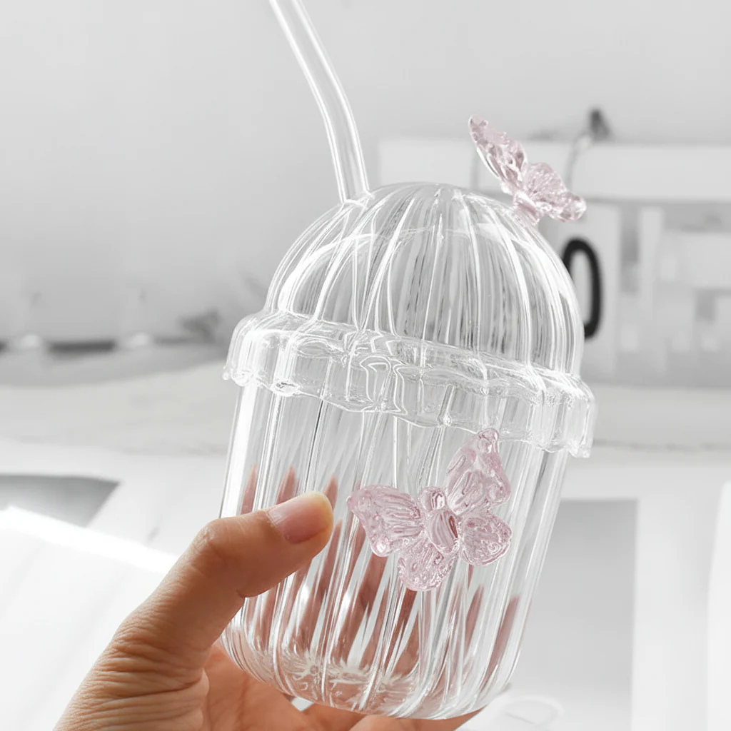 Crystal Fairy Core Butterfly Tumbler With Lid And Straw 450ml Set Of 2 - Image 4