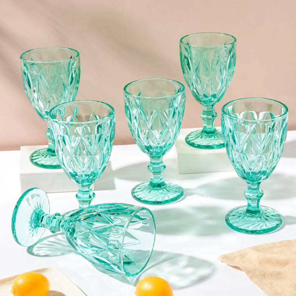 Crystal Red Wine Glass Teal Set Of 6 300 ml - Image 3