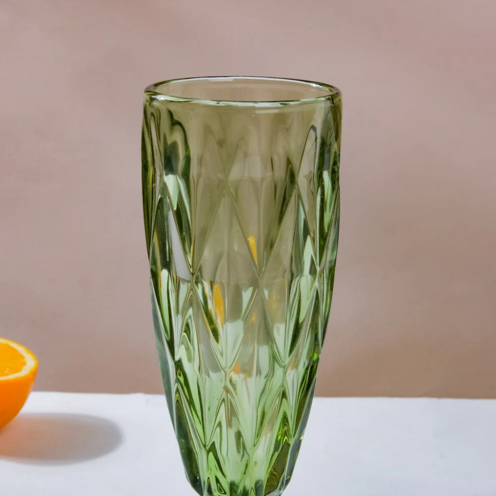 Crystal Textured Champagne Glass Green Set Of 6 150 ml - Image 5