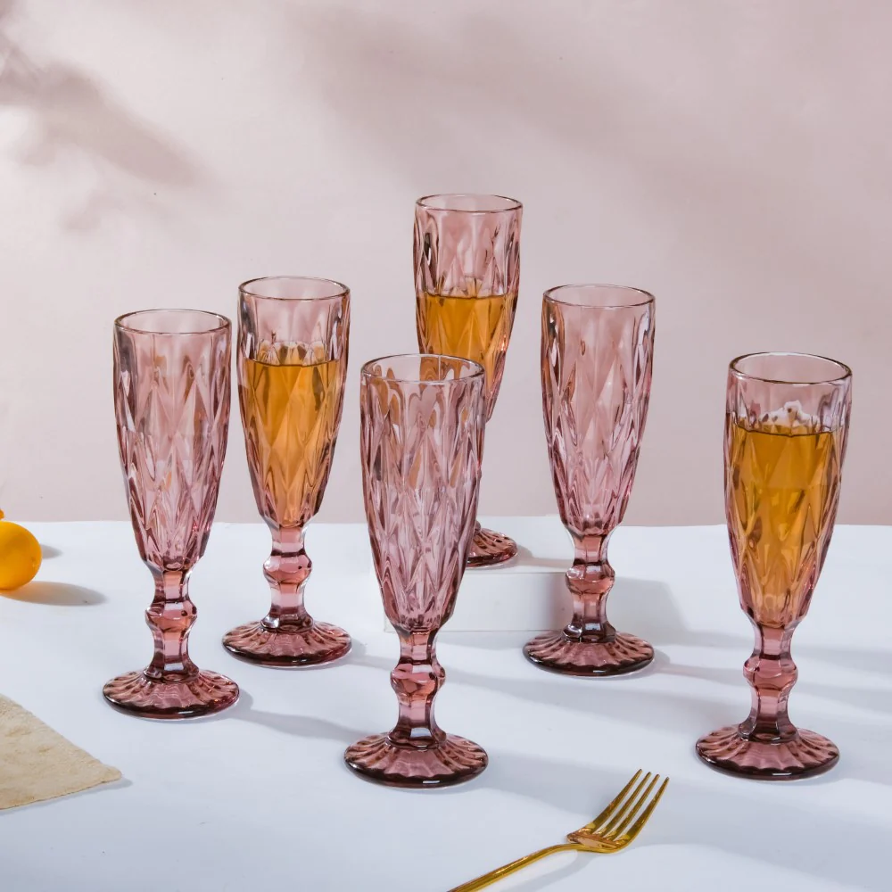 Crystal Textured Champagne Glass Mauve Set Of 6 150 ml - Image 5