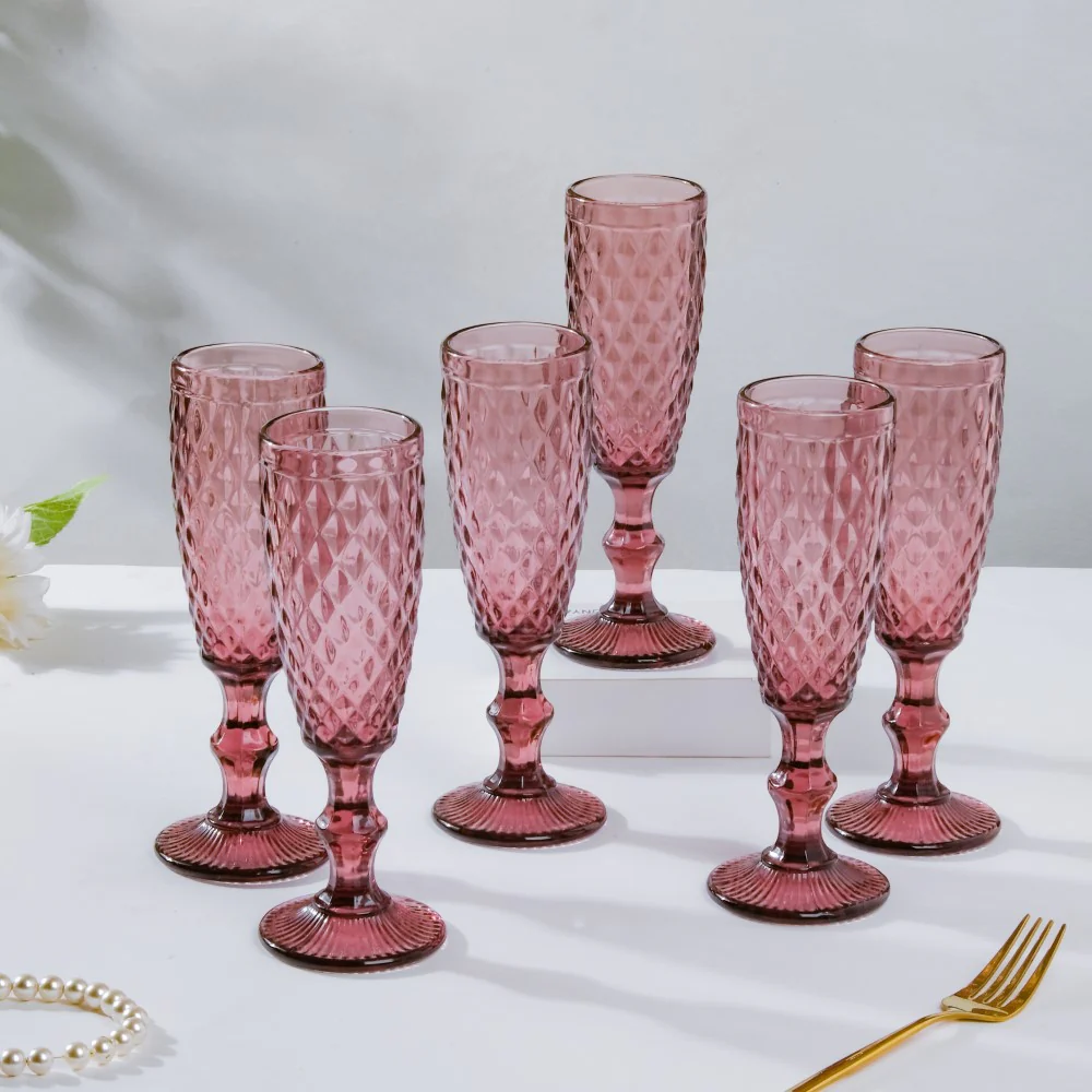 Textured Luxe Champagne Glass Purple Set Of 6 150 ml - Image 3