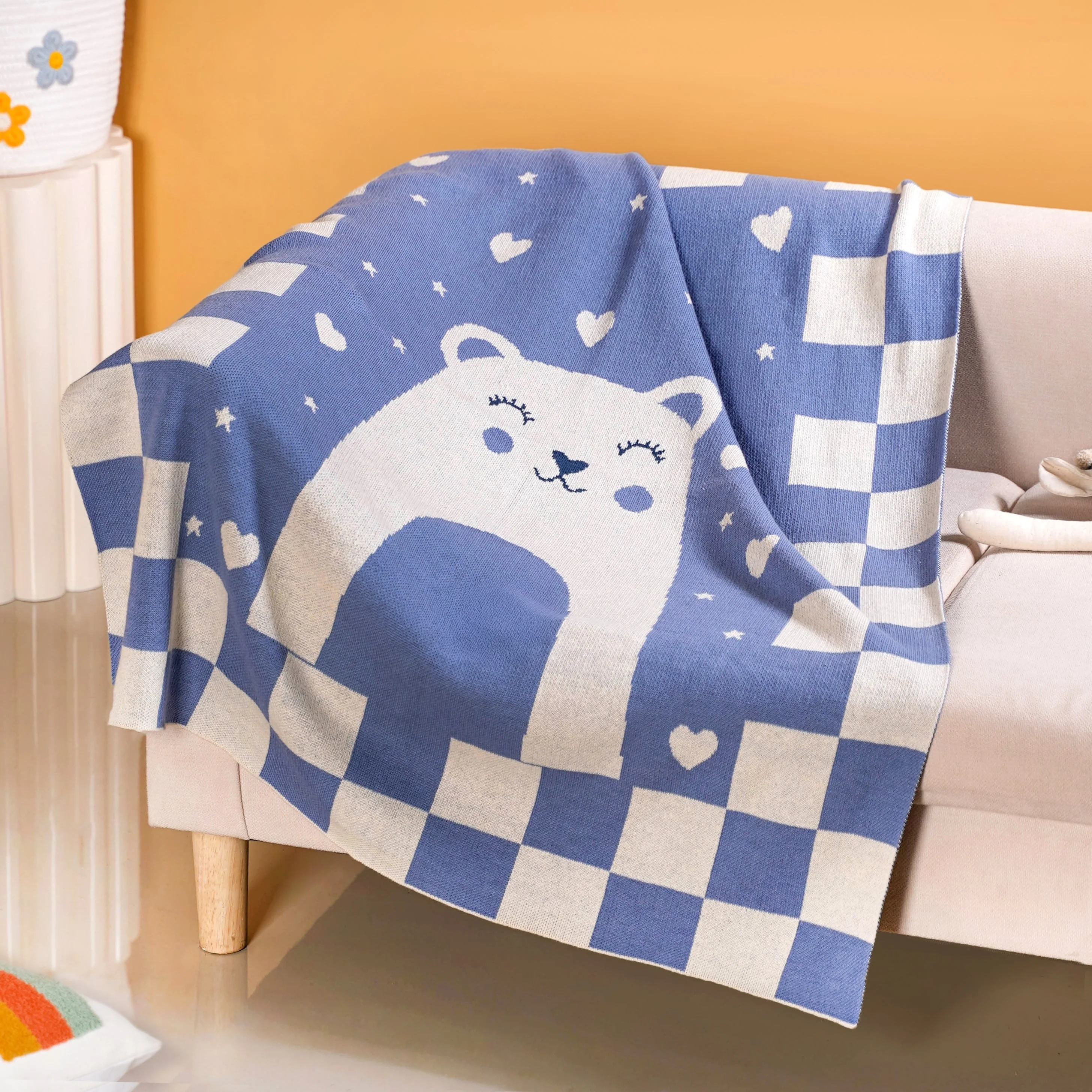 Cuddle Bear Knitted Cotton Throw Blanket For Toddlers 105x78cm