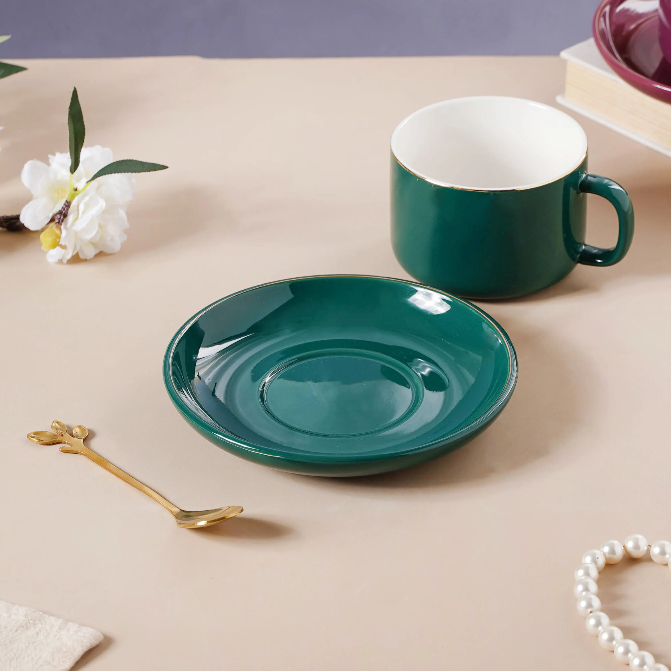 Cup And Saucer With Leaf Spoon - Image 12