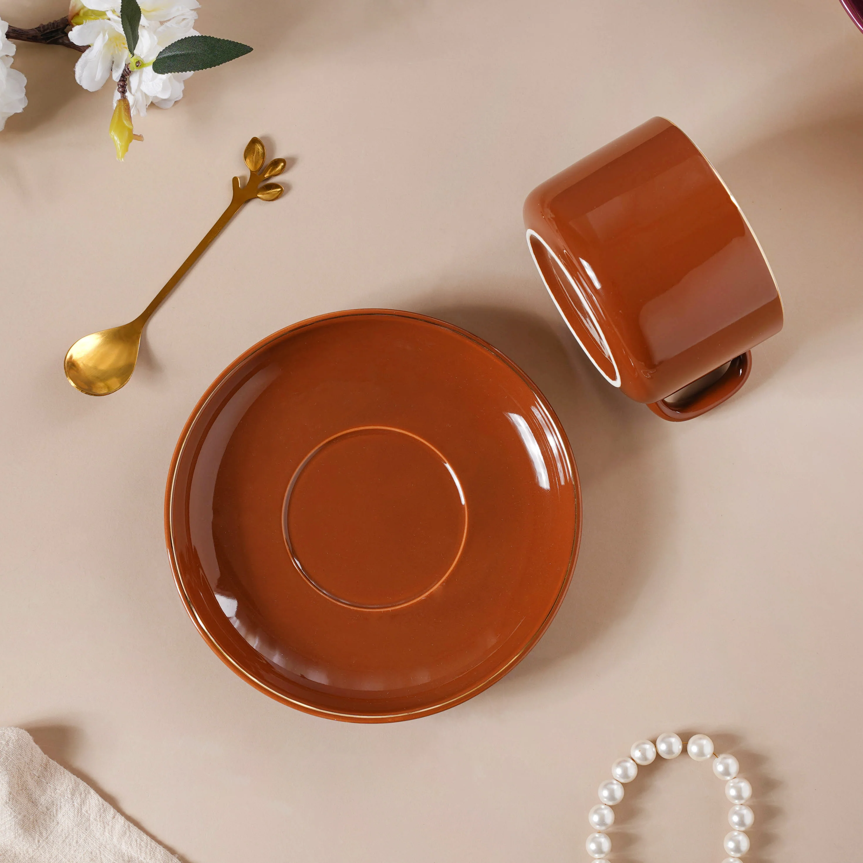 Cup And Saucer With Leaf Spoon - Image 3