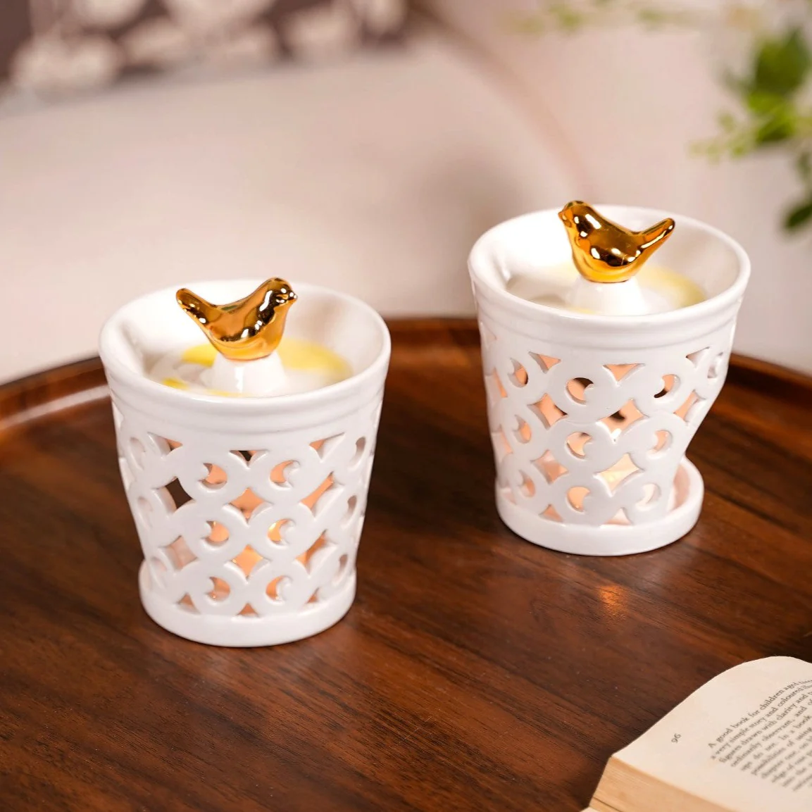 Cutwork Light Diffuser Set Of 2 White