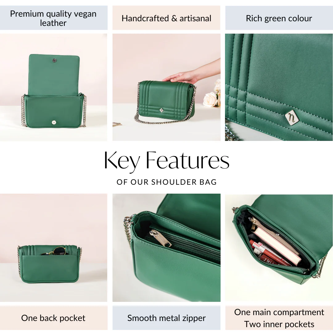 Cypress Green Cross Body Shoulder Bag With Chain - Image 6