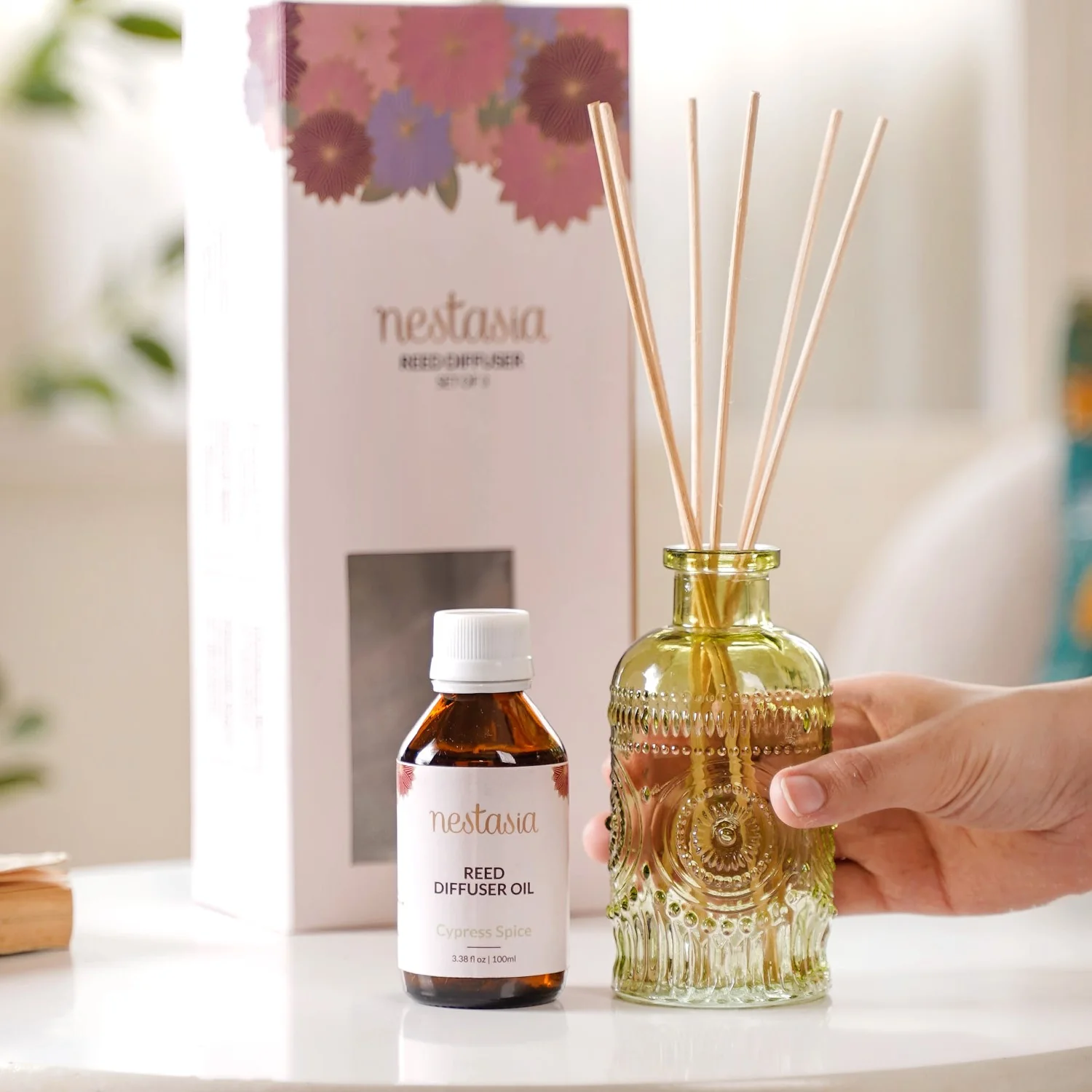 Cypress Spice Fragrance Jar And Reed Diffuser Set Of 3 - Image 3