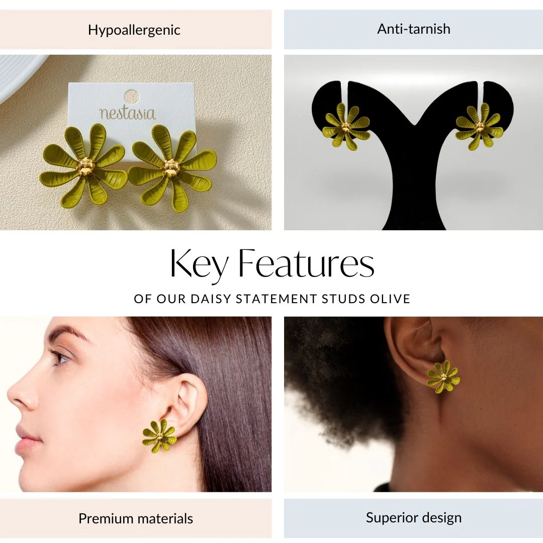 Daisy Statement Studs Olive - Image 4
