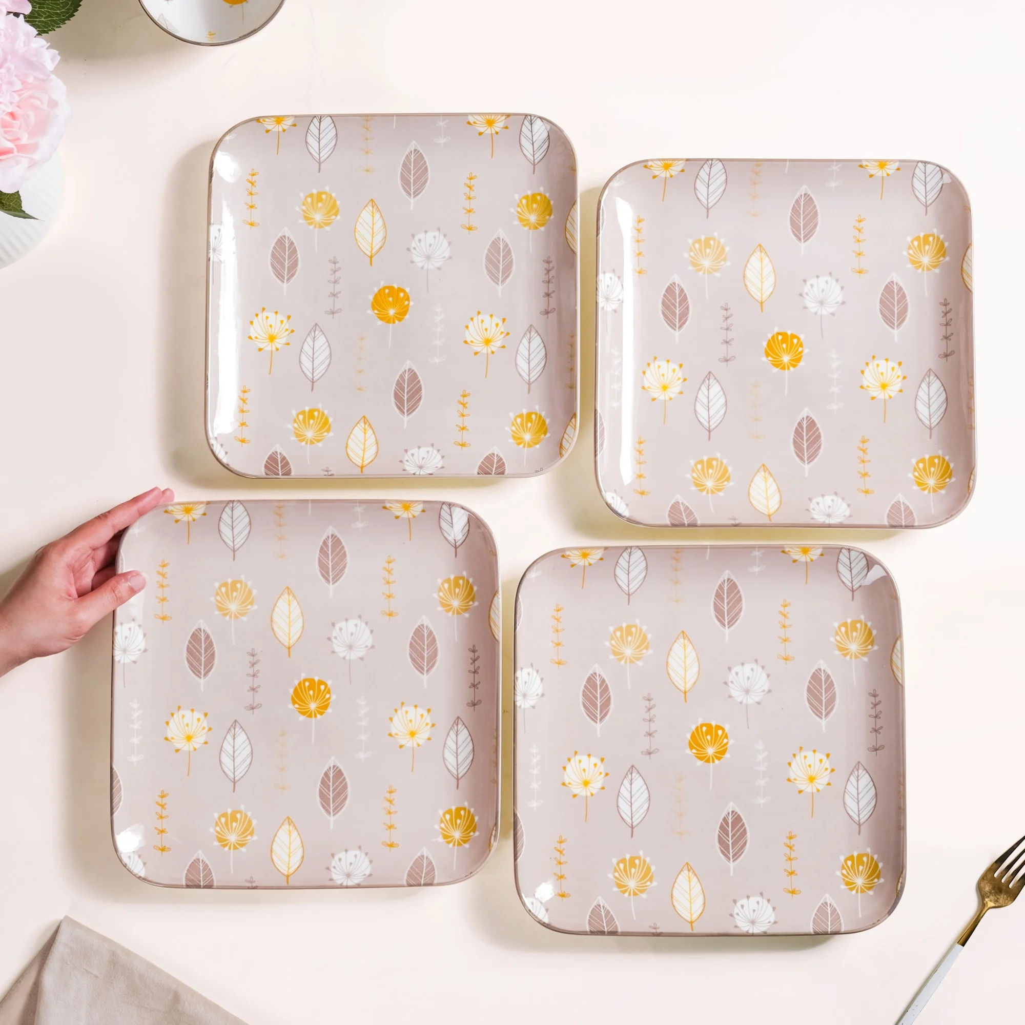 Dandelion Square Dinner Plates Set Of 4 9x9 Inch - Image 3