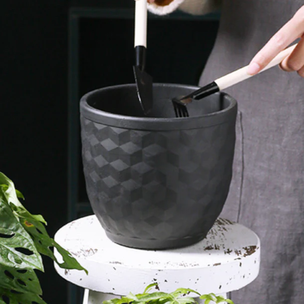 Dark Toned Hexagonal Pattern Pot - Image 2