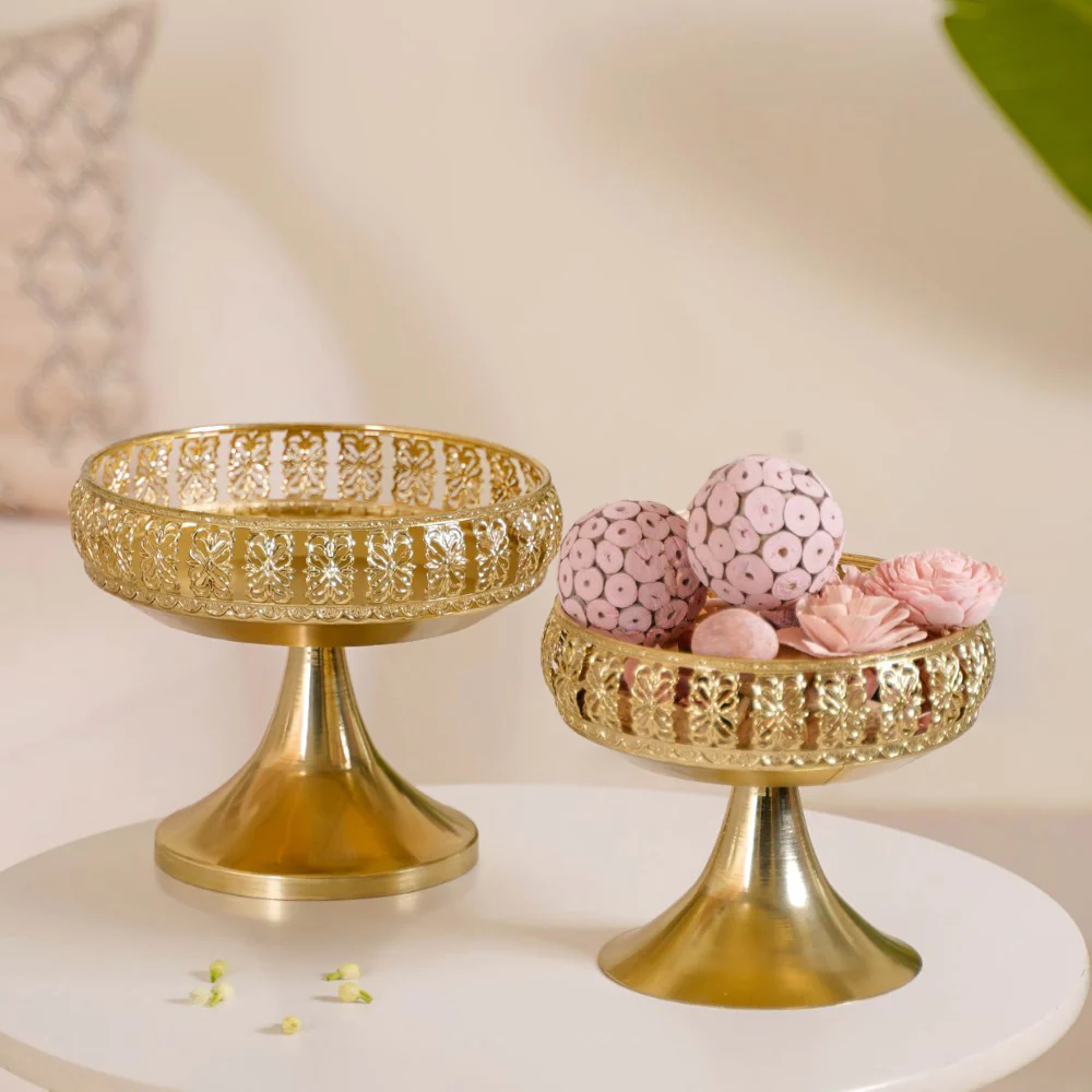 Decorative Bowl With Pedestal Gold Small - Image 14