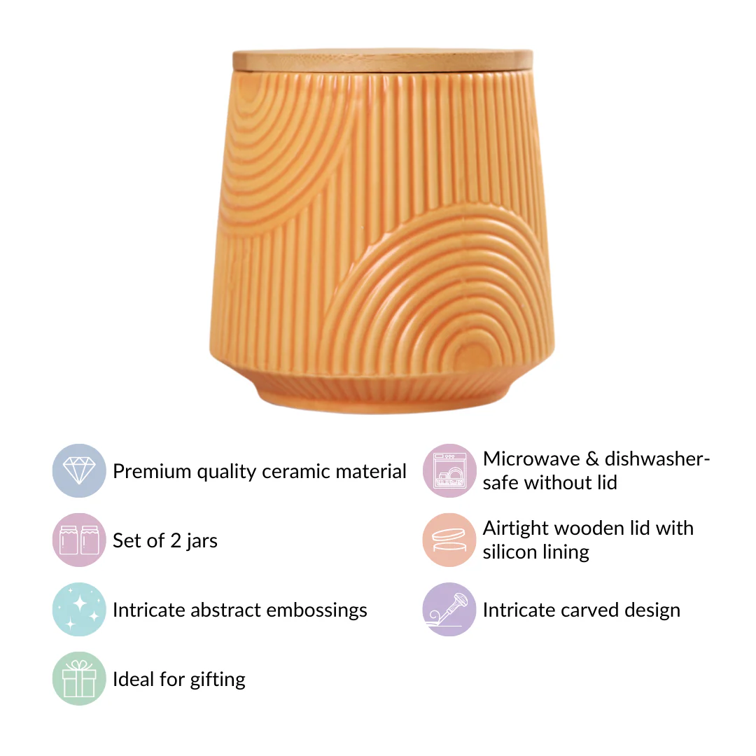 Decorative Embossed Ceramic Jar Set of 2 - Image 2