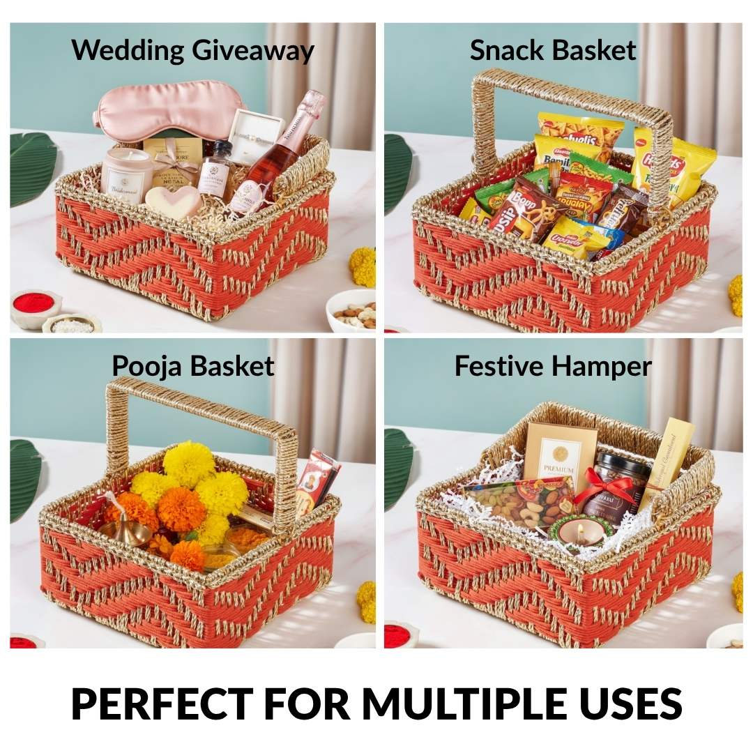 Decorative Handwoven Gift Basket With Handle Orange - Image 8