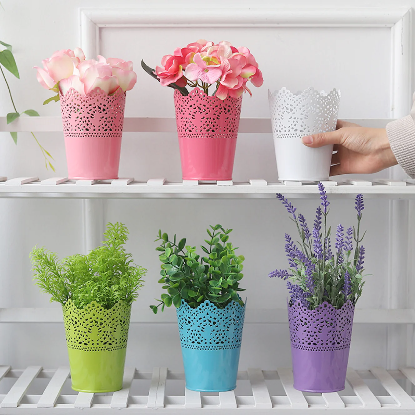 Decorative Metal Lace Design Planter Basket - Image 8