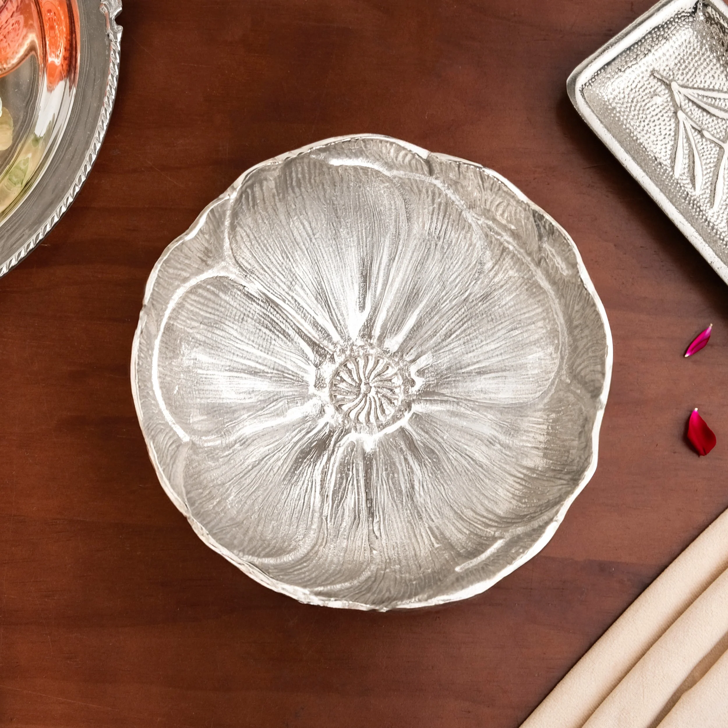 Decorative Metal Flower Bowl Urli - Image 6