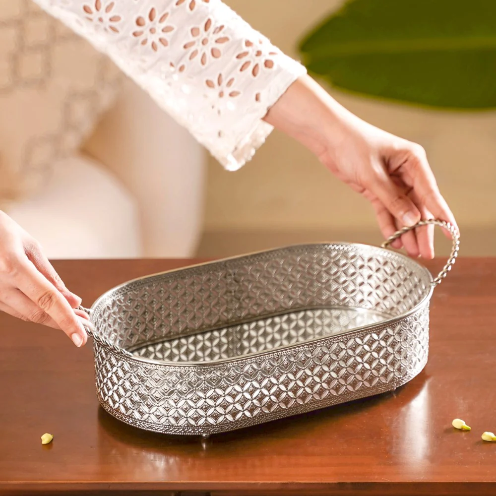 Decorative Oval Tray Silver Small - Image 2