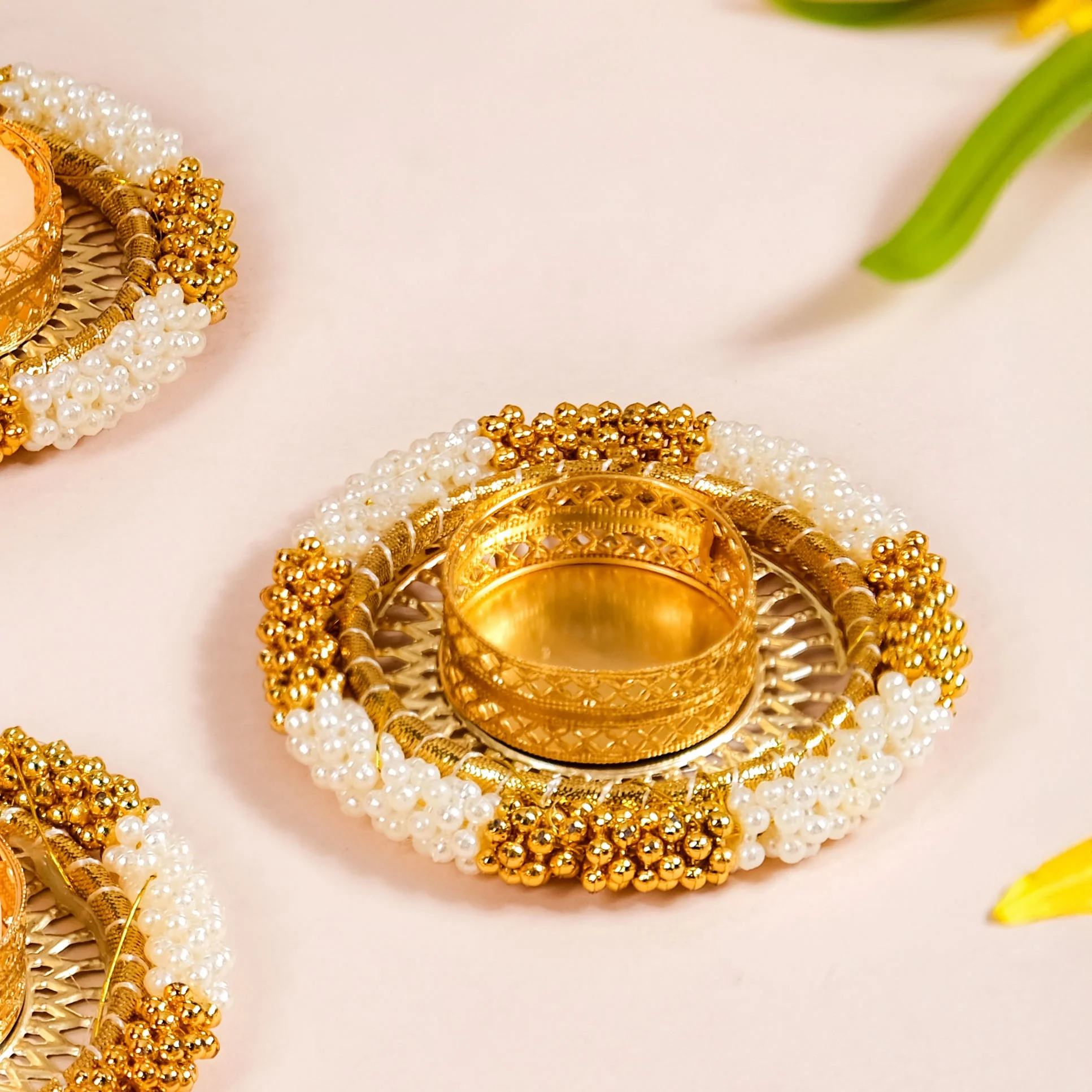 Decorative Pearl Gold Beaded Tealight Holders Set Of 6 - Image 6