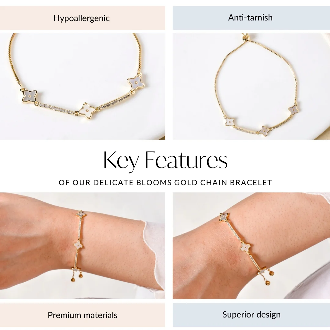 Delicate Blooms Gold Chain Bracelet - Image 4